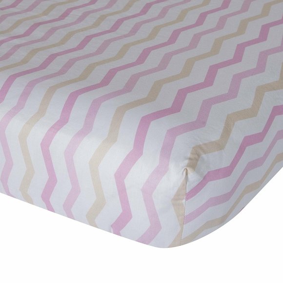 Lambs & Ivy Gingersnap Ellie Fitted Baby Infant Crib Sheet Pink Chevron - Picture 2 of 4